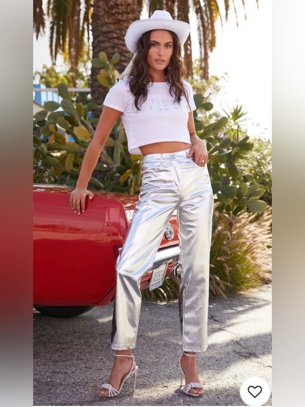 12th Tribe Aimmia Metallic Silver High-Shine Pants Straight Leg
